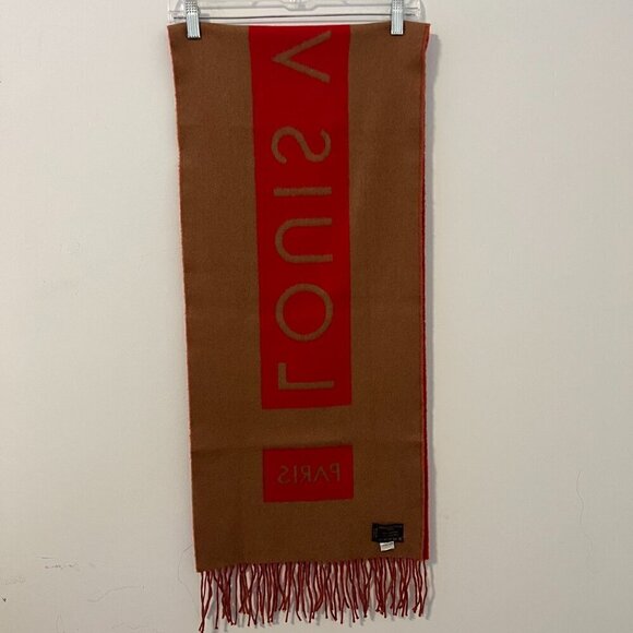 LOUIS VUITTON Oversized Logo Scarf Cashmere Camel Red Mint Condition - Picture 5 of 10
